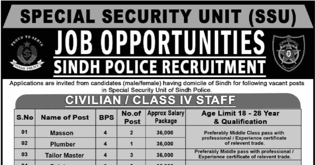 SSU Sindh Police Jobs