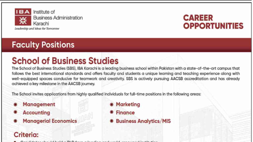 IBA Karachi Vacant Positions Advertisement